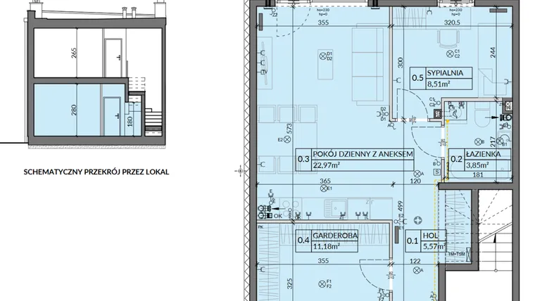 Rzut - Mieszkanie na sprzedaż 3 pokoje o powierzchni 52,08 m² - numer 5 w Boska Pabianicka