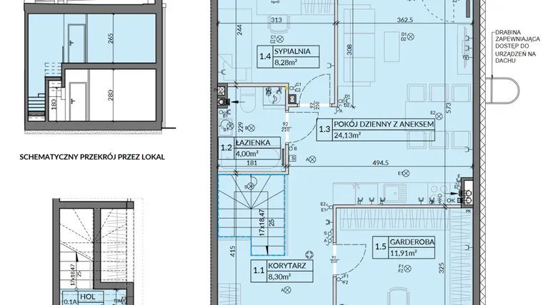 Rzut - Mieszkanie na sprzedaż 3 pokoje o powierzchni 61,78 m² - numer 16 w Boska Pabianicka