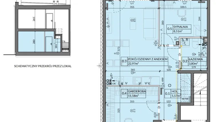 Rzut - Mieszkanie na sprzedaż 3 pokoje o powierzchni 52,08 m² - numer 17 w Boska Pabianicka