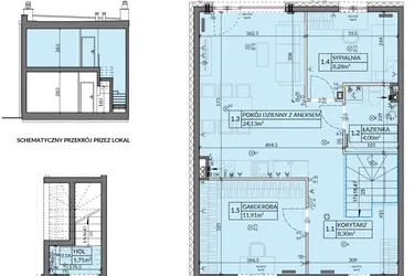 Rzut - Mieszkanie na sprzedaż 3 pokoje o powierzchni 61,78 m² - numer 18 w Boska Pabianicka