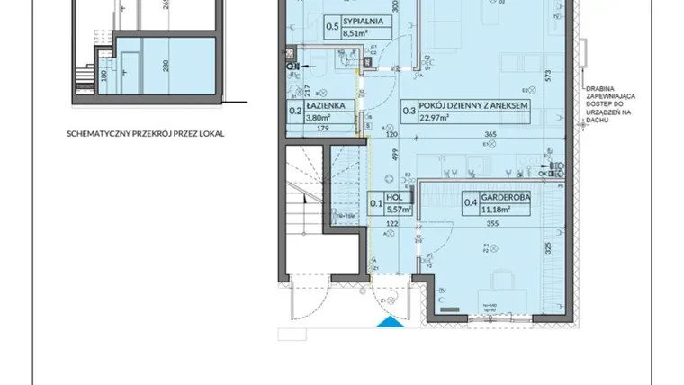Rzut - Mieszkanie na sprzedaż 3 pokoje o powierzchni 52,08 m² - numer 7 w Boska Pabianicka