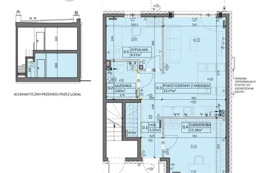 Rzut - Mieszkanie na sprzedaż 3 pokoje o powierzchni 52,08 m² - numer 19 w Boska Pabianicka