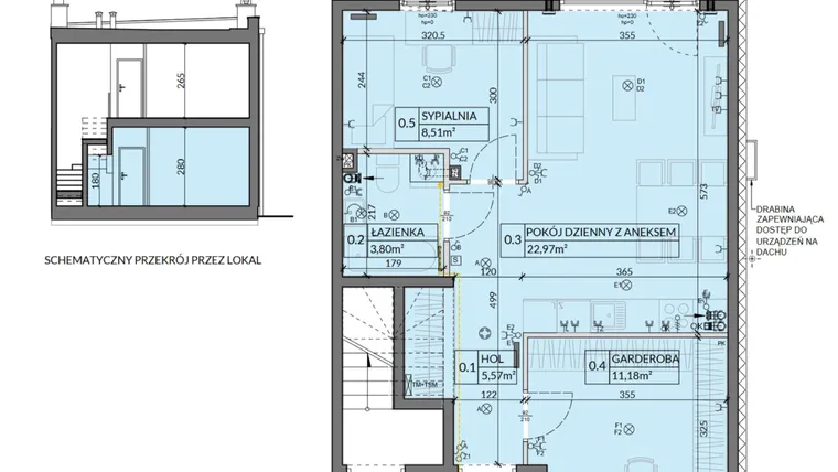 Rzut - Mieszkanie na sprzedaż 3 pokoje o powierzchni 52,08 m² - numer 19 w Boska Pabianicka