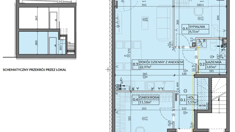 Rzut - Mieszkanie na sprzedaż 3 pokoje o powierzchni 52,08 m² - numer 13 w Boska Pabianicka