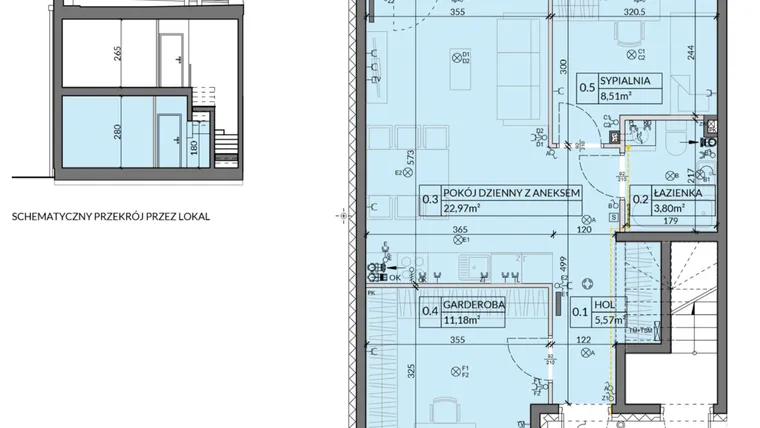 Rzut - Mieszkanie na sprzedaż 3 pokoje o powierzchni 52,08 m² - numer 13 w Boska Pabianicka