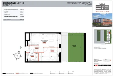 Rzut - Mieszkanie na sprzedaż 1 pokój o powierzchni 41,36 m² - numer 111 w Nowa Tkalnia