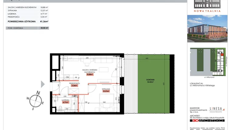 Rzut - Mieszkanie na sprzedaż 1 pokój o powierzchni 41,36 m² - numer 111 w Nowa Tkalnia