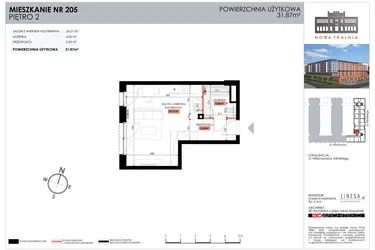 Rzut - Mieszkanie na sprzedaż 1 pokój o powierzchni 31,87 m² - numer 205 w Nowa Tkalnia