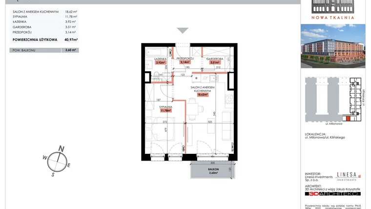 Rzut - Mieszkanie na sprzedaż 1 pokój o powierzchni 40,97 m² - numer 203 w Nowa Tkalnia