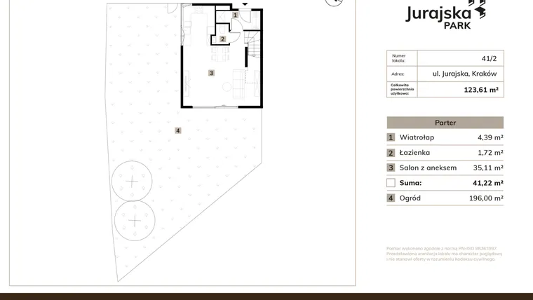 Rzut - Mieszkanie na sprzedaż 4 pokoje o powierzchni 123,61 m² - numer 41/2 w JURAJSKA PARK