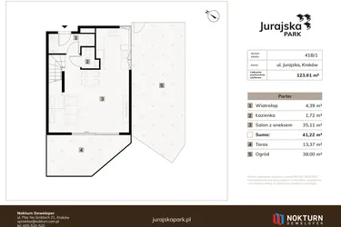 Rzut - Mieszkanie na sprzedaż 4 pokoje o powierzchni 123,61 m² - numer 41B/1 w JURAJSKA PARK