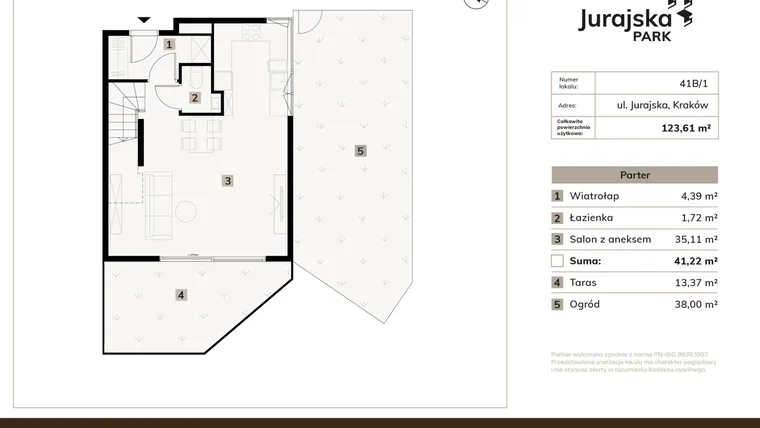 Rzut - Mieszkanie na sprzedaż 4 pokoje o powierzchni 123,61 m² - numer 41B/1 w JURAJSKA PARK