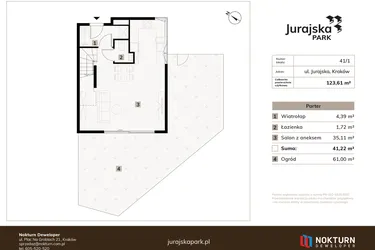 Rzut - Mieszkanie na sprzedaż 4 pokoje o powierzchni 123,61 m² - numer 41/1 w JURAJSKA PARK