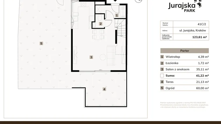 Rzut - Mieszkanie na sprzedaż 4 pokoje o powierzchni 123,61 m² - numer 41C/2 w JURAJSKA PARK