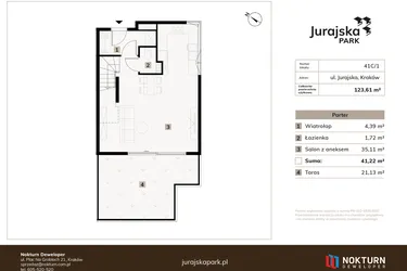 Rzut - Mieszkanie na sprzedaż 4 pokoje o powierzchni 123,61 m² - numer 41C/1 w JURAJSKA PARK