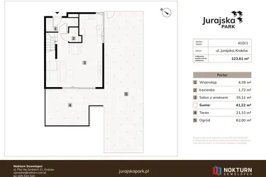Rzut - Mieszkanie na sprzedaż 5 pokoi o powierzchni 123,61 m² - numer 41D/1 w JURAJSKA PARK