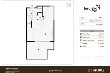 Rzut - Mieszkanie na sprzedaż 4 pokoje o powierzchni 123,61 m² - numer 41E/1 w JURAJSKA PARK