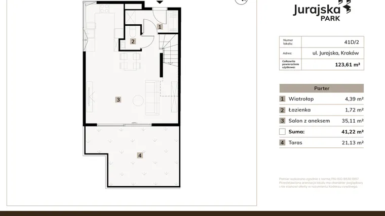 Rzut - Mieszkanie na sprzedaż 4 pokoje o powierzchni 123,61 m² - numer 41D/2 w JURAJSKA PARK