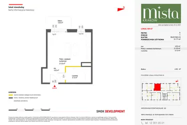 Rzut - Mieszkanie na sprzedaż 1 pokój o powierzchni 31,77 m² - numer 87 w MISTA Kraków