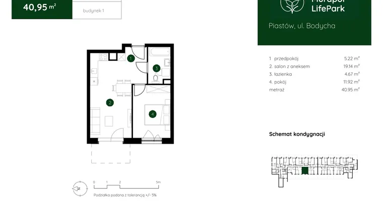 Rzut - Mieszkanie na sprzedaż 2 pokoje o powierzchni 40,95 m² - numer 1.A.0.09 w Murapol LifePark