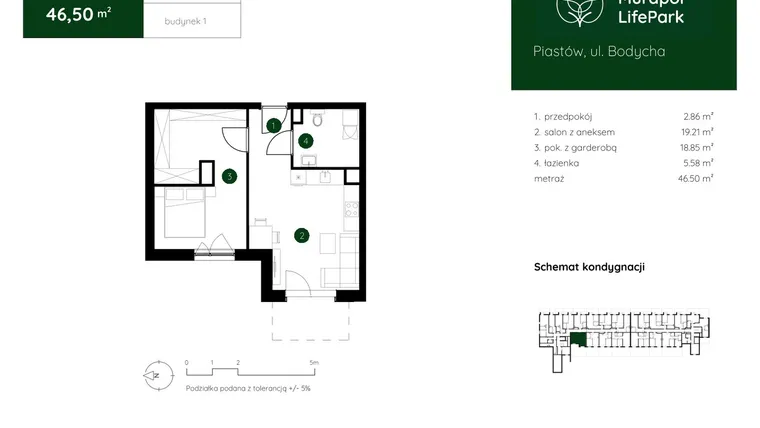 Rzut - Mieszkanie na sprzedaż 2 pokoje o powierzchni 46,5 m² - numer 1.A.0.11 w Murapol LifePark