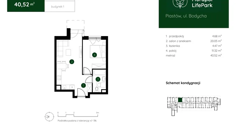 Rzut - Mieszkanie na sprzedaż 2 pokoje o powierzchni 40,52 m² - numer 1.A.0.05 w Murapol LifePark