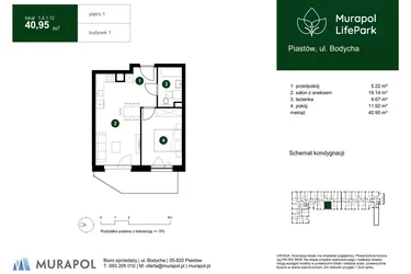 Rzut - Mieszkanie na sprzedaż 2 pokoje o powierzchni 40,95 m² - numer 1.A.1.12 w Murapol LifePark