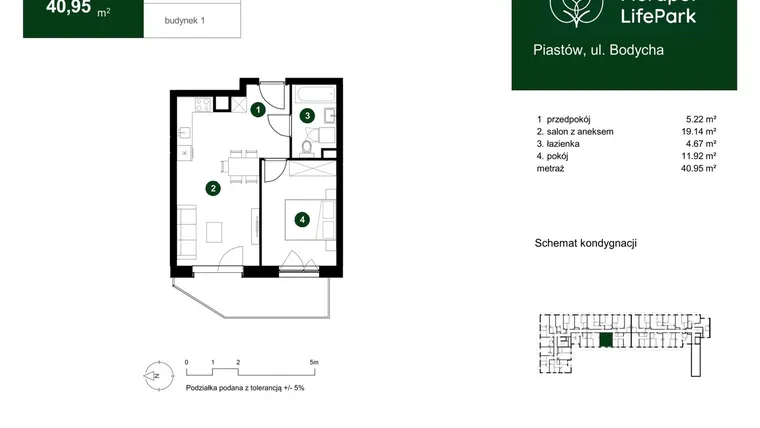 Rzut - Mieszkanie na sprzedaż 2 pokoje o powierzchni 40,95 m² - numer 1.A.1.12 w Murapol LifePark