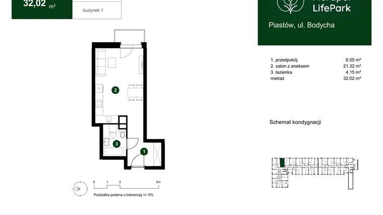 Rzut - Mieszkanie na sprzedaż 1 pokój o powierzchni 32,02 m² - numer 1.A.1.06 w Murapol LifePark
