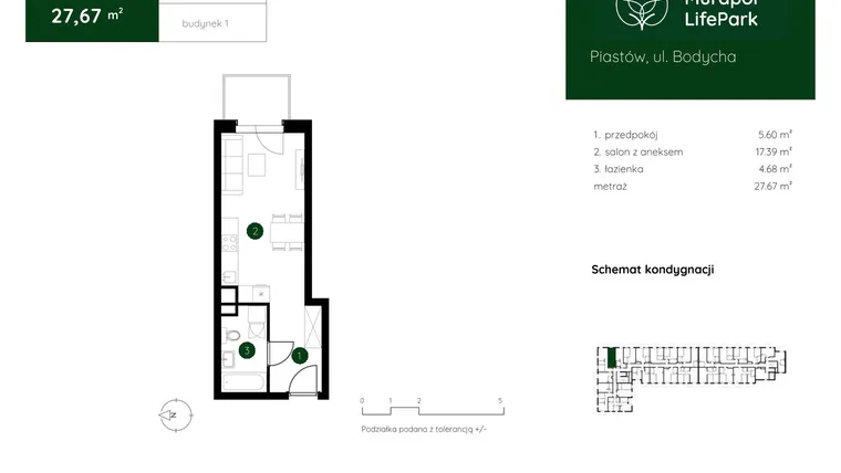 Rzut - Mieszkanie na sprzedaż 1 pokój o powierzchni 27,67 m² - numer 1.A.5.05 w Murapol LifePark