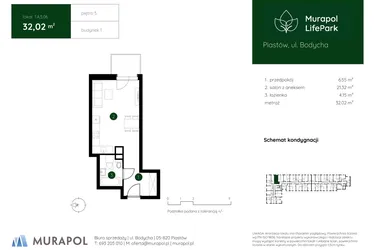 Rzut - Mieszkanie na sprzedaż 1 pokój o powierzchni 31,92 m² - numer 1.A.5.06 w Murapol LifePark