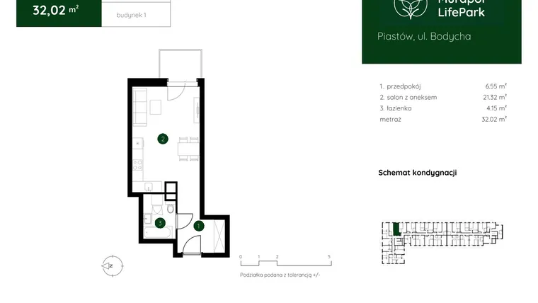 Rzut - Mieszkanie na sprzedaż 1 pokój o powierzchni 31,92 m² - numer 1.A.5.06 w Murapol LifePark