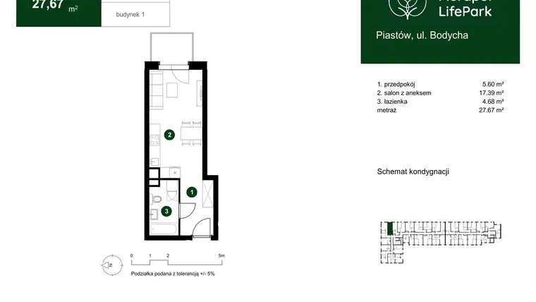 Rzut - Mieszkanie na sprzedaż 1 pokój o powierzchni 27,67 m² - numer 1.A.4.05 w Murapol LifePark