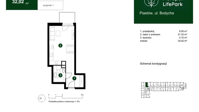 Rzut - Mieszkanie na sprzedaż 1 pokój o powierzchni 32,02 m² - numer 1.A.4.06 w Murapol LifePark