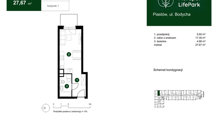 Rzut - Mieszkanie na sprzedaż 1 pokój o powierzchni 27,67 m² - numer 1.A.2.05 w Murapol LifePark