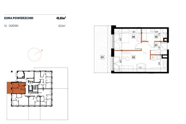 Rzut - Mieszkanie na sprzedaż 2 pokoje o powierzchni 43,83 m² - numer C01 w Osiedle Strefa Komfortu