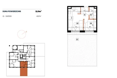 Rzut - Mieszkanie na sprzedaż 2 pokoje o powierzchni 32,09 m² - numer C03 w Osiedle Strefa Komfortu