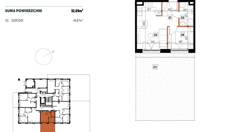 Rzut - Mieszkanie na sprzedaż 2 pokoje o powierzchni 32,09 m² - numer C03 w Osiedle Strefa Komfortu