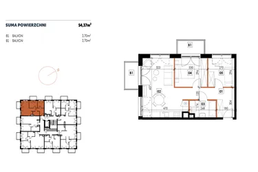 Rzut - Mieszkanie na sprzedaż 3 pokoje o powierzchni 54,37 m² - numer C08 w Osiedle Strefa Komfortu