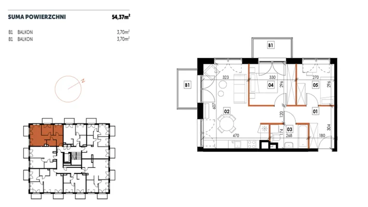Rzut - Mieszkanie na sprzedaż 3 pokoje o powierzchni 54,37 m² - numer C08 w Osiedle Strefa Komfortu