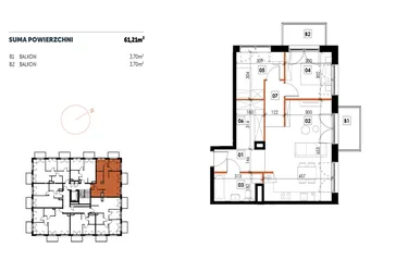 Rzut - Mieszkanie na sprzedaż 3 pokoje o powierzchni 61,21 m² - numer C13 w Osiedle Strefa Komfortu