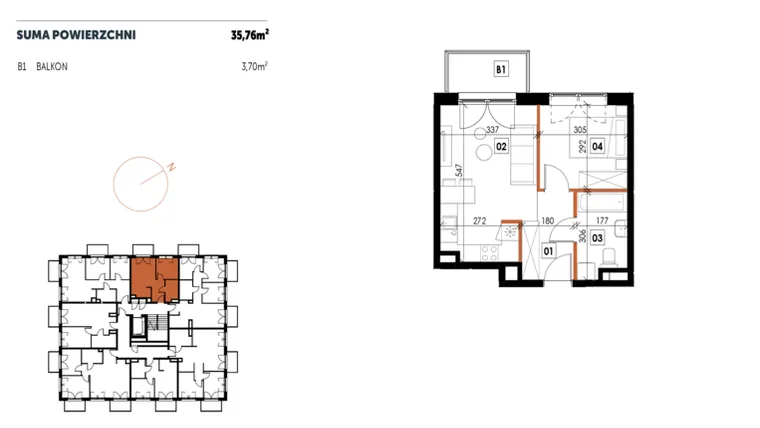 Rzut - Mieszkanie na sprzedaż 2 pokoje o powierzchni 35,75 m² - numer C07 w Osiedle Strefa Komfortu