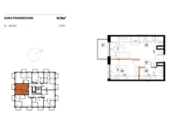 Rzut - Mieszkanie na sprzedaż 2 pokoje o powierzchni 43,78 m² - numer C09 w Osiedle Strefa Komfortu