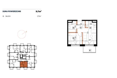 Rzut - Mieszkanie na sprzedaż 2 pokoje o powierzchni 31,72 m² - numer C11 w Osiedle Strefa Komfortu
