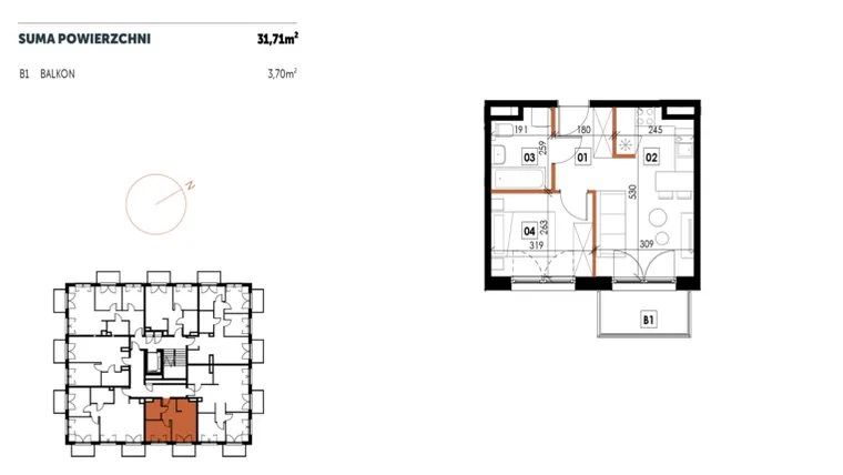 Rzut - Mieszkanie na sprzedaż 2 pokoje o powierzchni 31,72 m² - numer C11 w Osiedle Strefa Komfortu