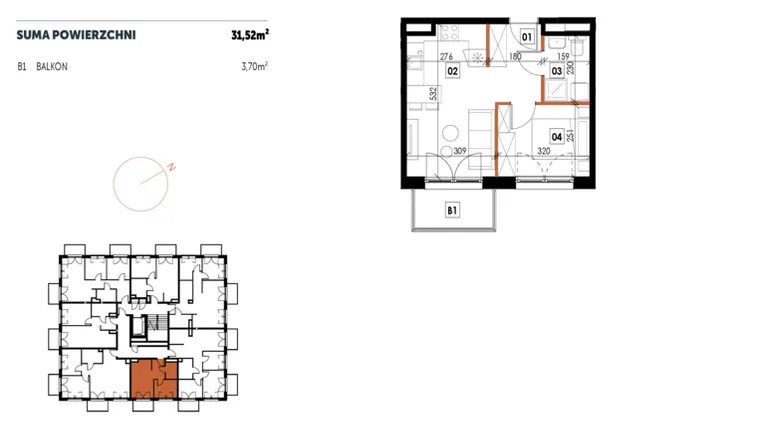 Rzut - Mieszkanie na sprzedaż 2 pokoje o powierzchni 31,52 m² - numer C18 w Osiedle Strefa Komfortu
