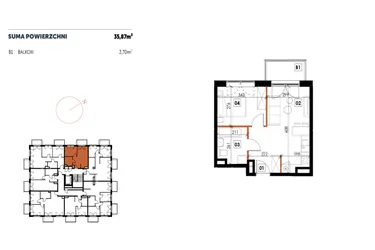 Rzut - Mieszkanie na sprzedaż 2 pokoje o powierzchni 35,87 m² - numer C14 w Osiedle Strefa Komfortu