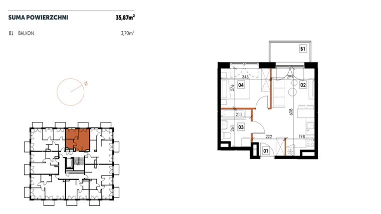 Rzut - Mieszkanie na sprzedaż 2 pokoje o powierzchni 35,87 m² - numer C14 w Osiedle Strefa Komfortu