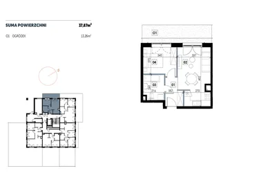 Rzut - Mieszkanie na sprzedaż 2 pokoje o powierzchni 37,88 m² - numer D01 w Osiedle Strefa Komfortu