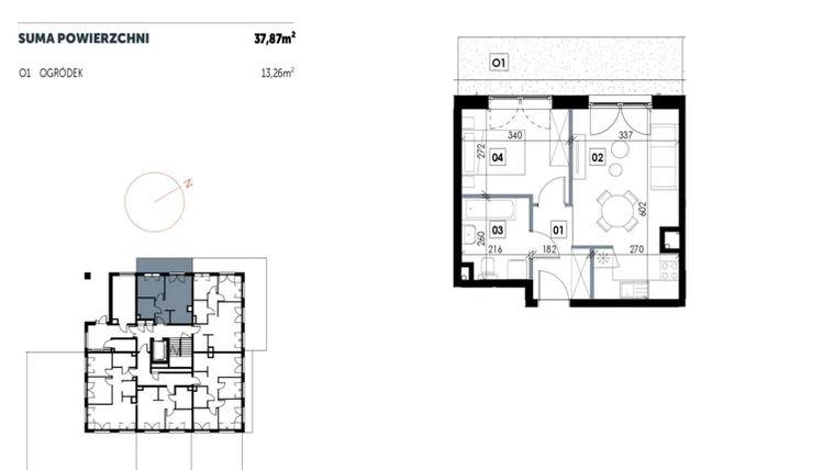 Rzut - Mieszkanie na sprzedaż 2 pokoje o powierzchni 37,88 m² - numer D01 w Osiedle Strefa Komfortu